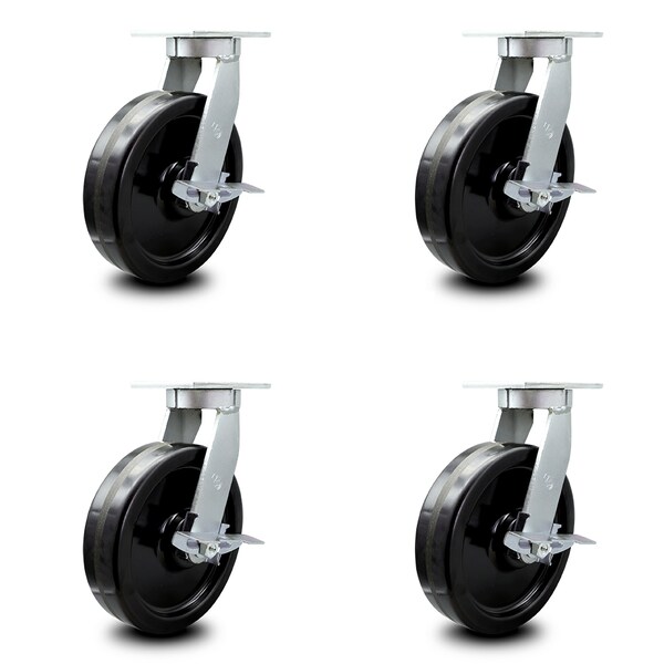 12 Inch Extra Heavy Duty Phenolic Wheel Swivel Caster Set with Brakes SCC, 4PK
